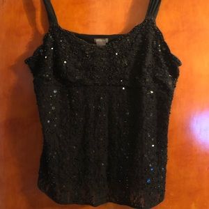 Ann Taylor Black Sequined tank top size large